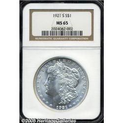 1921-S $1 MS65 NGC. White surfaces display strong