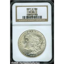 1921-S $1 MS66 NGC. Crystal silver coloration on 