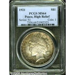1921 $1 MS64 PCGS. Russet patina rolls over each 