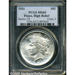 1921 $1 MS65 PCGS. Brilliant surfaces are adequat