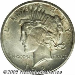 1921 $1 MS65 NGC. Smoky-gray-gold color bathes un