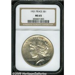 1921 $1 MS65 NGC. Brilliant surfaces display just
