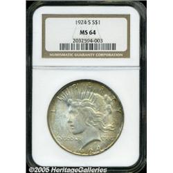 1924-S $1 MS64 NGC. Tan-brown and cream-gray pati