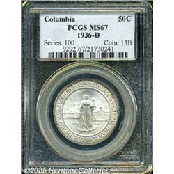 1936-D 50C Columbia MS67 PCGS. Sharply struck wit