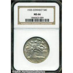 1935 50C Connecticut MS66 NGC. Speckles of olive 