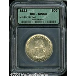 1921 50C Missouri 2x4 MS63 ICG. Bright mint luste