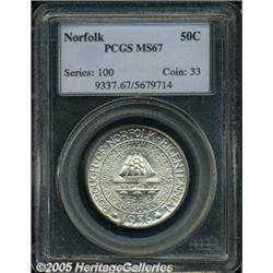 1936 50C Norfolk MS67 PCGS. Mostly brilliant with