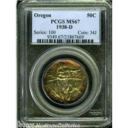 1938-D 50C Oregon MS67 PCGS. Vivid sea-green and 