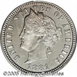 1881 5C Liberty Head Five Cents, Judd-1671, Pollo