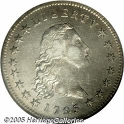 1795 $1 Flowing Hair, Three Leaves AU53 NGC. B-7,