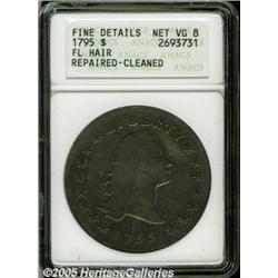 1795 $1 Flowing Hair, Two Leaves--Repaired, Clean