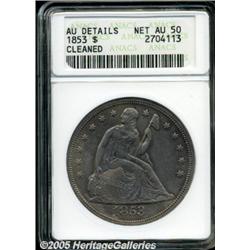 1853 $1 --Cleaned--ANACS. AU Details, Net AU50. S