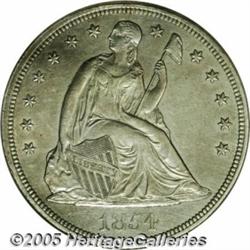 1854 $1 --Cleaned--ANACS. Unc Details, Net AU55. 