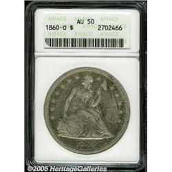 1860-O $1 AU50 ANACS. A few splotches of brown pa