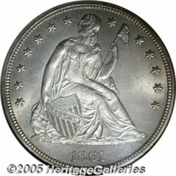 1861 $1 MS63 NGC. As the Civil War got under way,