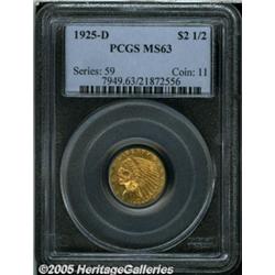 1925-D $2 1/2 MS63 PCGS. Peach-gold patina and lu