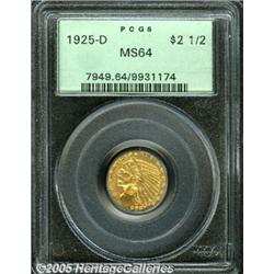 1925-D $2 1/2 MS64 PCGS. Boldly struck with pleas
