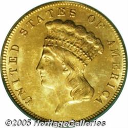 1878 $3 MS61 PCGS. Deeply toned for a gold coin, 