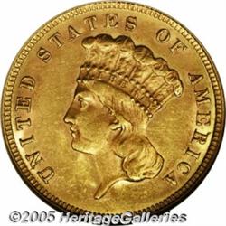 1882 $3 MS62 NGC. A scarce low-mintage date with 