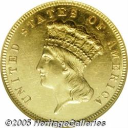 1885 $3 MS62 NGC. A very scarce Three Dollar gold