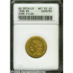 1836 $5 --Rims Filed--ANACS. AU Details, Net XF45