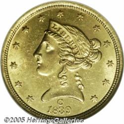 1839-C $5 MS63 NGC. Variety 1-A. The 1839-C Half 