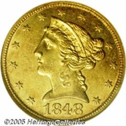 1848-C $5 MS64 NGC. Ex: Elrod Collection. Variety