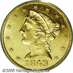 1849-C $5 MS62 PCGS. Variety 12-F. Although only 