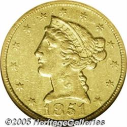 1851-C $5 AU55 NGC. Variety 15-G. The 1851-C is a