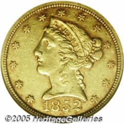 1852-C $5 AU55 NGC. Variety 18-H. Although its or