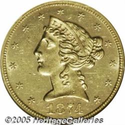 1874 $5 MS61 Prooflike NGC. This is an elusive co