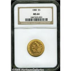 1880 $5 MS64 NGC. Typically struck with lovely sa