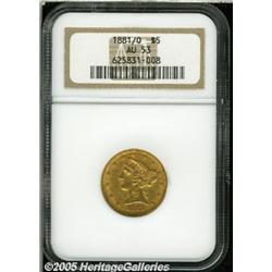 1881/0 $5 AU53 NGC. FS-005. The variety is in fac