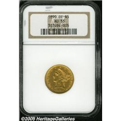 1890-CC $5 AU55 NGC. Close to Mint State, save fo