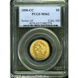 1890-CC $5 MS62 PCGS. Lustrous surfaces reveal pe