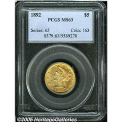 1892 $5 MS63 PCGS. Well struck and pleasingly lus