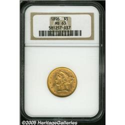 1896 $5 MS63 NGC. Sharply struck and lustrous wit