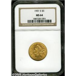 1901-S $5 MS64 NGC. Well struck with lovely deep 