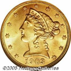 1903 $5 MS66 NGC. Smooth, virtually unblemished s
