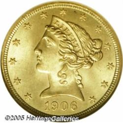 1906 $5 MS67 NGC. An outstanding specimen that ha
