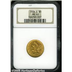 1906-S $5 MS63 NGC. Richly colored, satiny surfac
