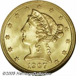 1907-D $5 MS67 NGC. This example is among the bes