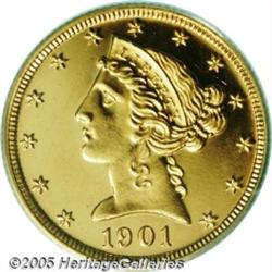 1901 $5 PR65 Cameo PCGS. An exquisitely struck Ge