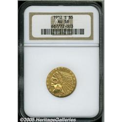 1912-S $5 AU58 NGC. Typically struck with a mushy