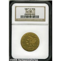 1847-O $10 AU50 NGC. Boldly struck and very pleas