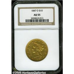 1847-O $10 AU55 NGC. This O-mint is lightly abrad