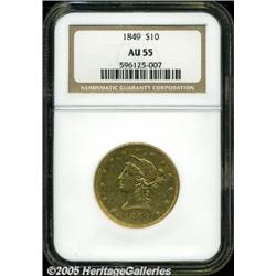 1849 $10 AU55 NGC. A luminous and reasonably stru