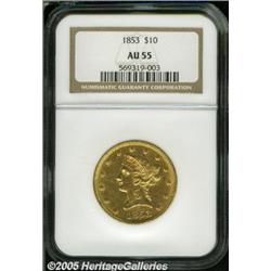 1853 $10 AU55 NGC. A nicely struck and typically 