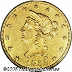 1853-O $10 AU58 PCGS. This coin is very close to 