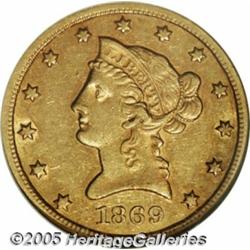 1869-S $10 AU55 NGC. Although once overshadowed b